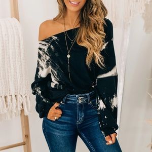 NWOT Slouchy Black Tie Dye Top